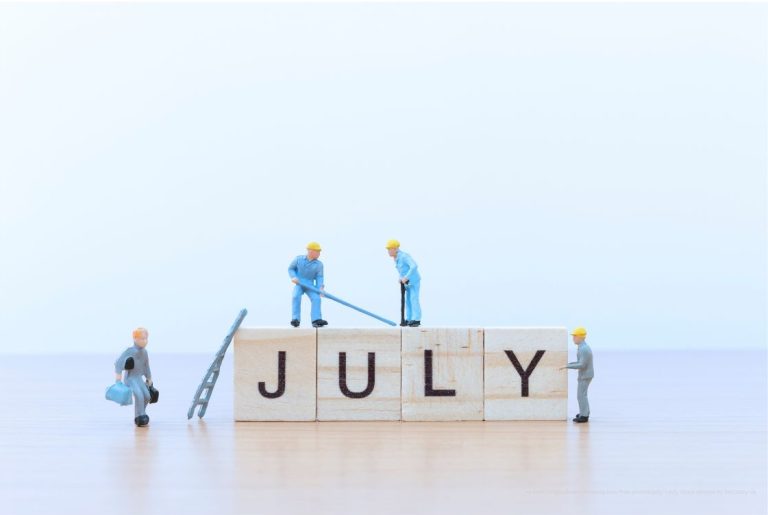 July in block letters